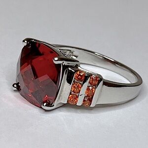 Prime Art & Jewel Red and Orange Cubic Zirconia Ring in 925 Silver